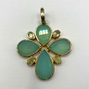 Pendant Large silver plated pear flower with aqua glass. Cross Artisan Made